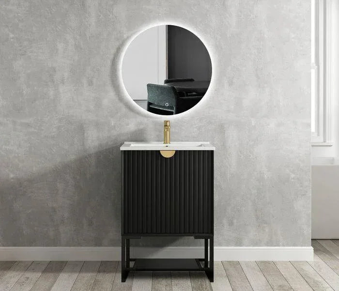 Otti Marlo 600mm Vanity Matte Black - Ideal Bathroom CentreMA600B3Freestanding On LegsCeramic Top