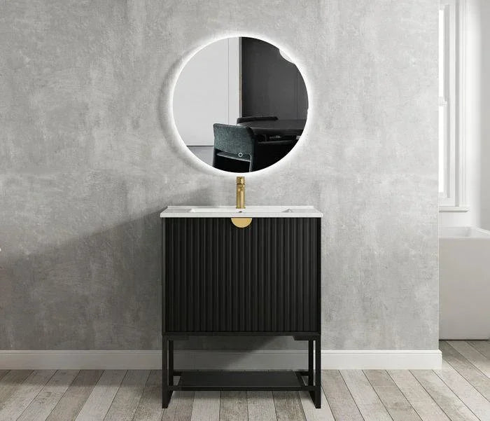 Otti Marlo 750mm Wall Hung Vanity Matte Black - Ideal Bathroom CentreMA750B3Freestanding On LegsCeramic Top