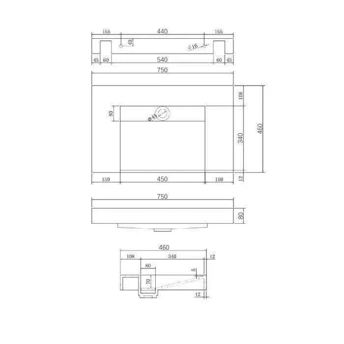 Otti Moonlight 750mm Wall Hung Vanity - Ideal Bathroom CentreSSTML750Wall Hung Basin Only