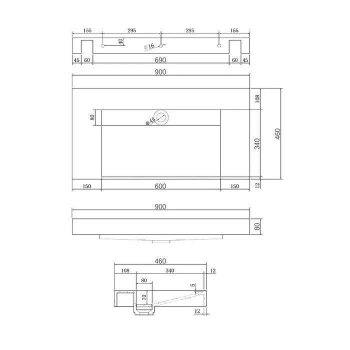 Otti Moonlight 900mm Wall Hung Vanity - Ideal Bathroom CentreSSTML900Wall Hung Basin Only