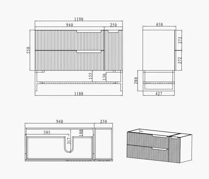 Otti Noosa 1200mm Vanity Matte White - Ideal Bathroom CentreNS1200W2Wall HungStone Top