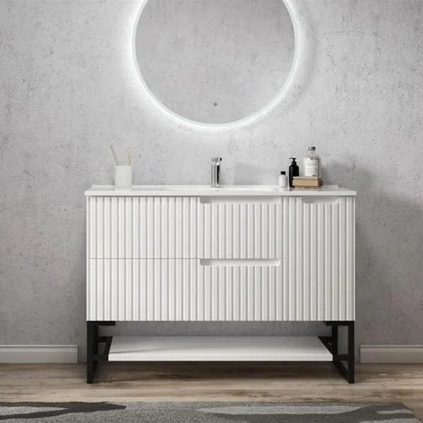 Otti Noosa 1200mm Vanity Matte White - Ideal Bathroom CentreNS1200W3Freestanding On LegsCeramic Top