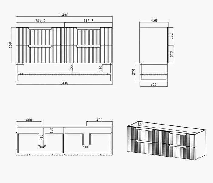 Otti Noosa 1500mm Vanity Matte White - Ideal Bathroom CentreNS1500W2Wall HungStone Top