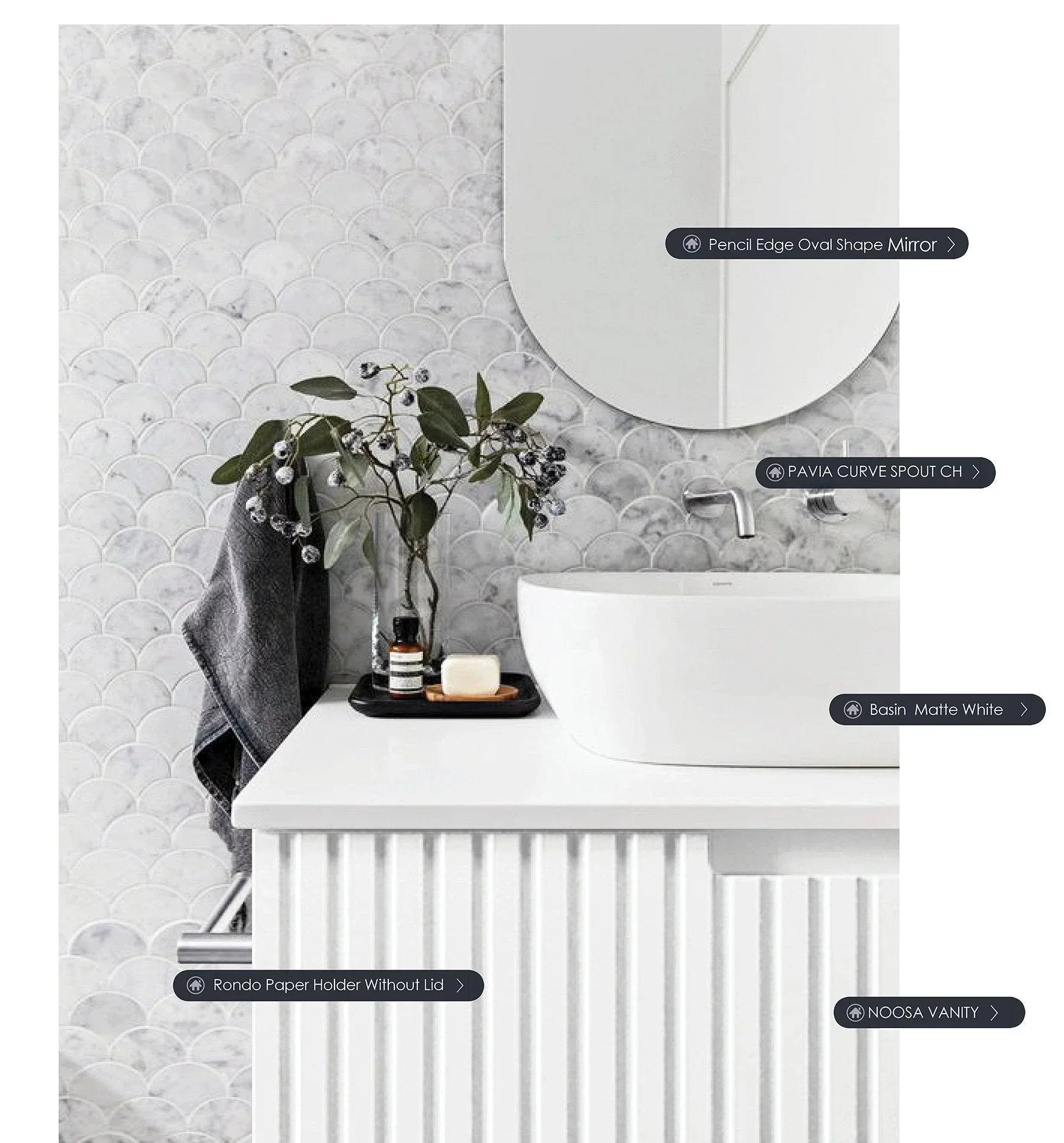Otti Noosa 750mm Vanity Matte White - Ideal Bathroom CentreNS750W2Wall HungStone Top