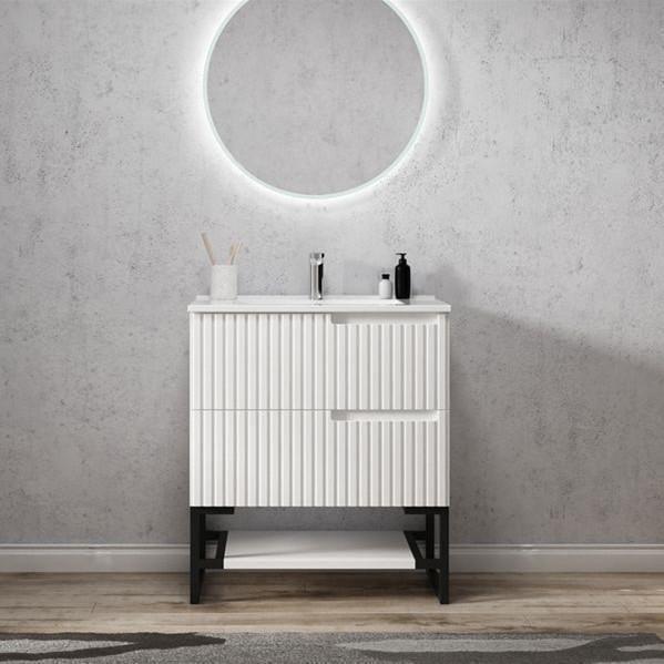 Otti Noosa 750mm Vanity Matte White - Ideal Bathroom CentreNS750W3Freestanding On LegsCeramic Top