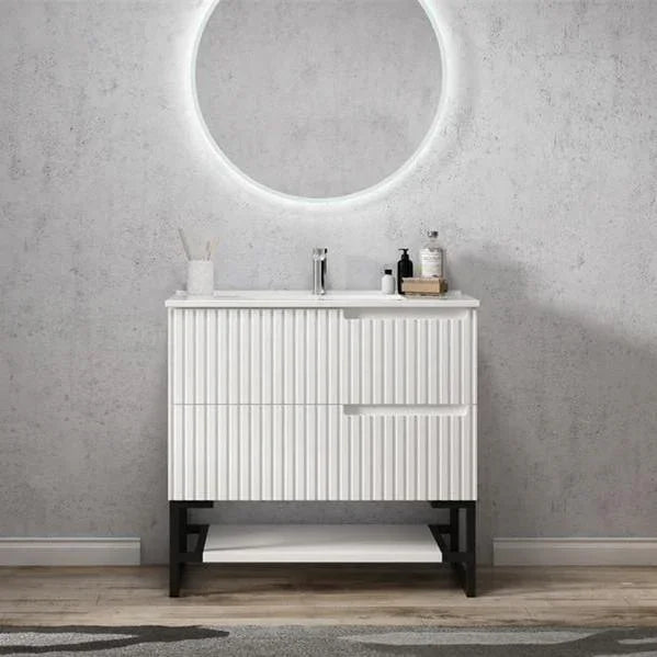Otti Noosa 900mm Vanity Matte White - Ideal Bathroom CentreNS900W3Freestanding On LegsCeramic Top