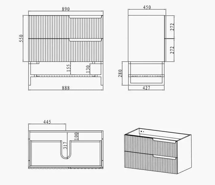 Otti Noosa 900mm Vanity Matte White - Ideal Bathroom CentreNS900W2Wall HungStone Top