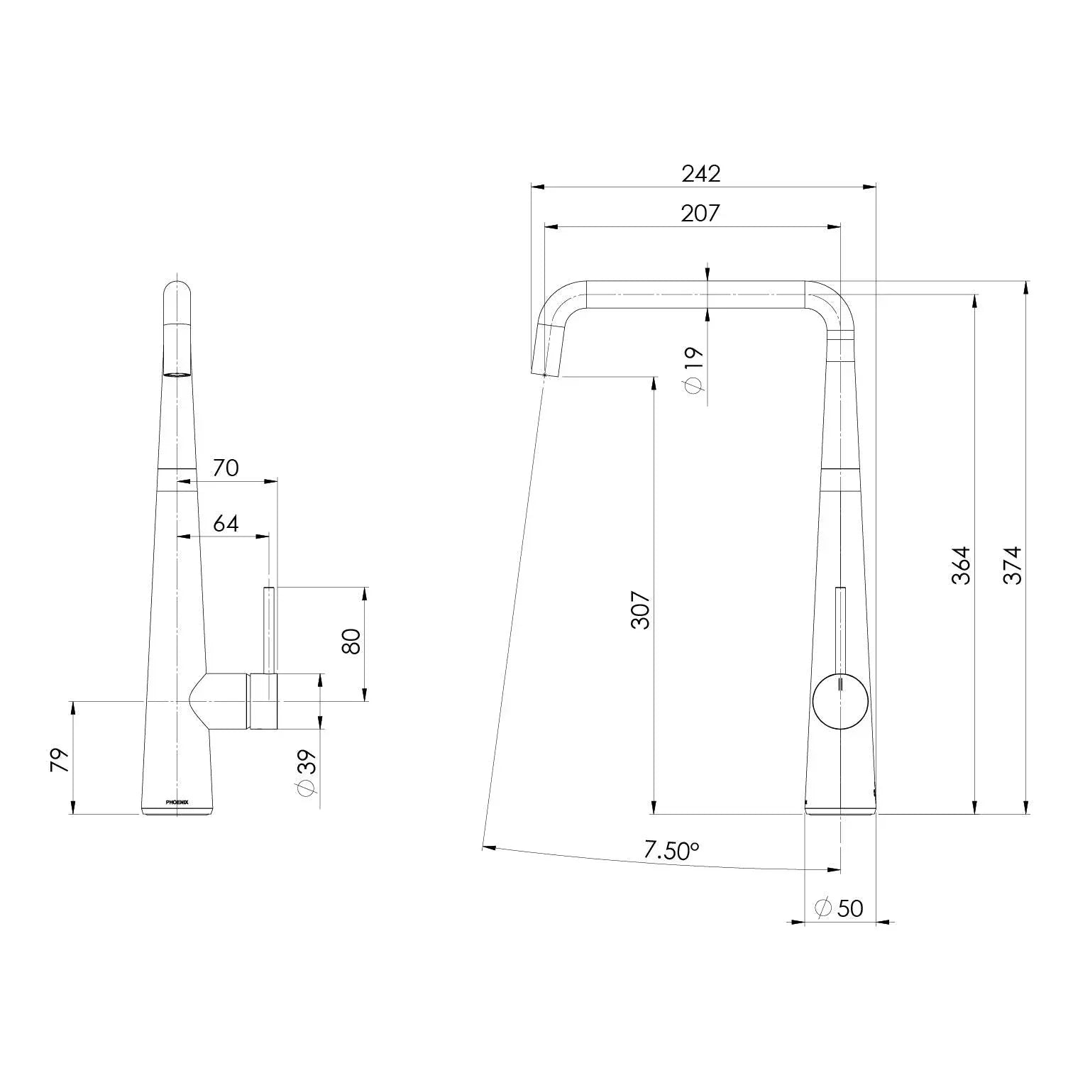 Phoenix Erlen Sink Mixer 200mm Squareline - Ideal Bathroom Centre132-7340-12Brushed Gold