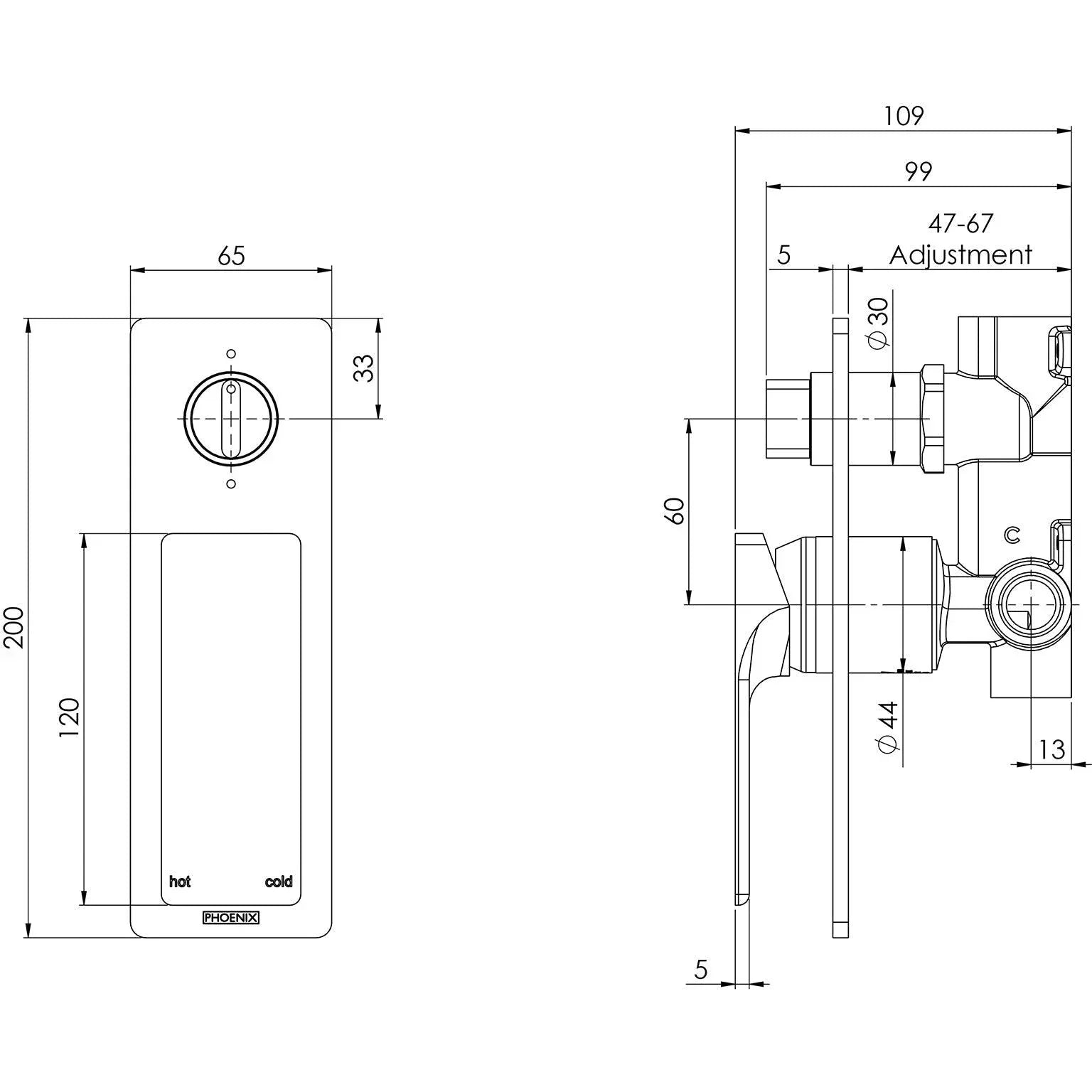 Phoenix Gloss Shower/ Bath Diverter Mixer - Ideal Bathroom CentreGS791CHR