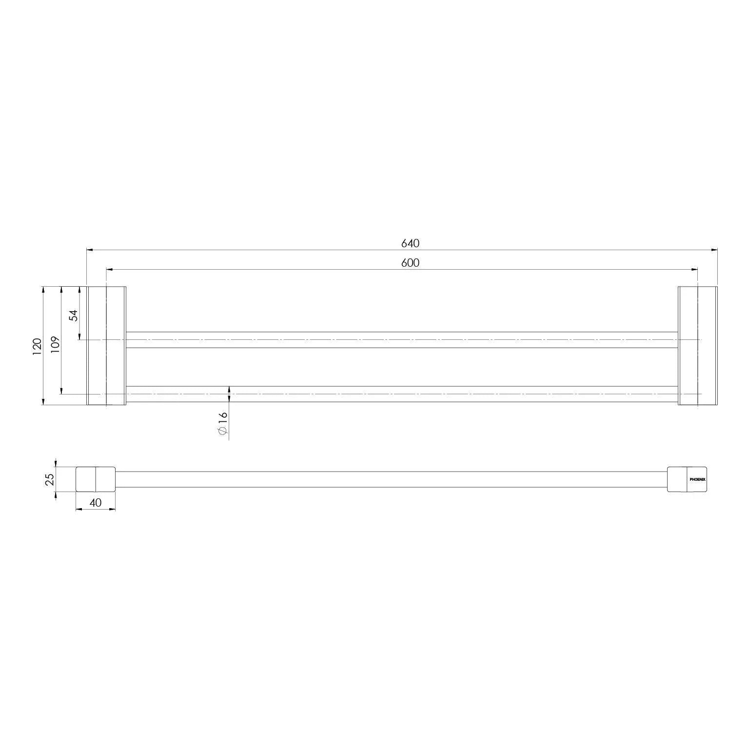 Phoenix Lexi MKII Double Towel Rail 600mm - Ideal Bathroom Centre123-8110-40Brushed Nickel
