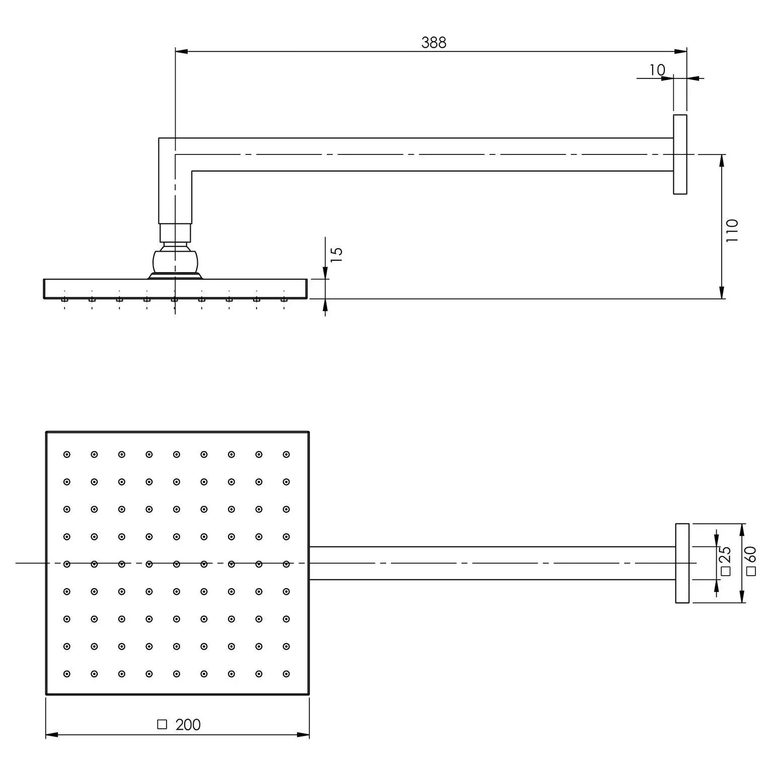Phoenix Lexi Shower Arm 400mm & 200mm Square Rose - Ideal Bathroom CentreLE5200-00