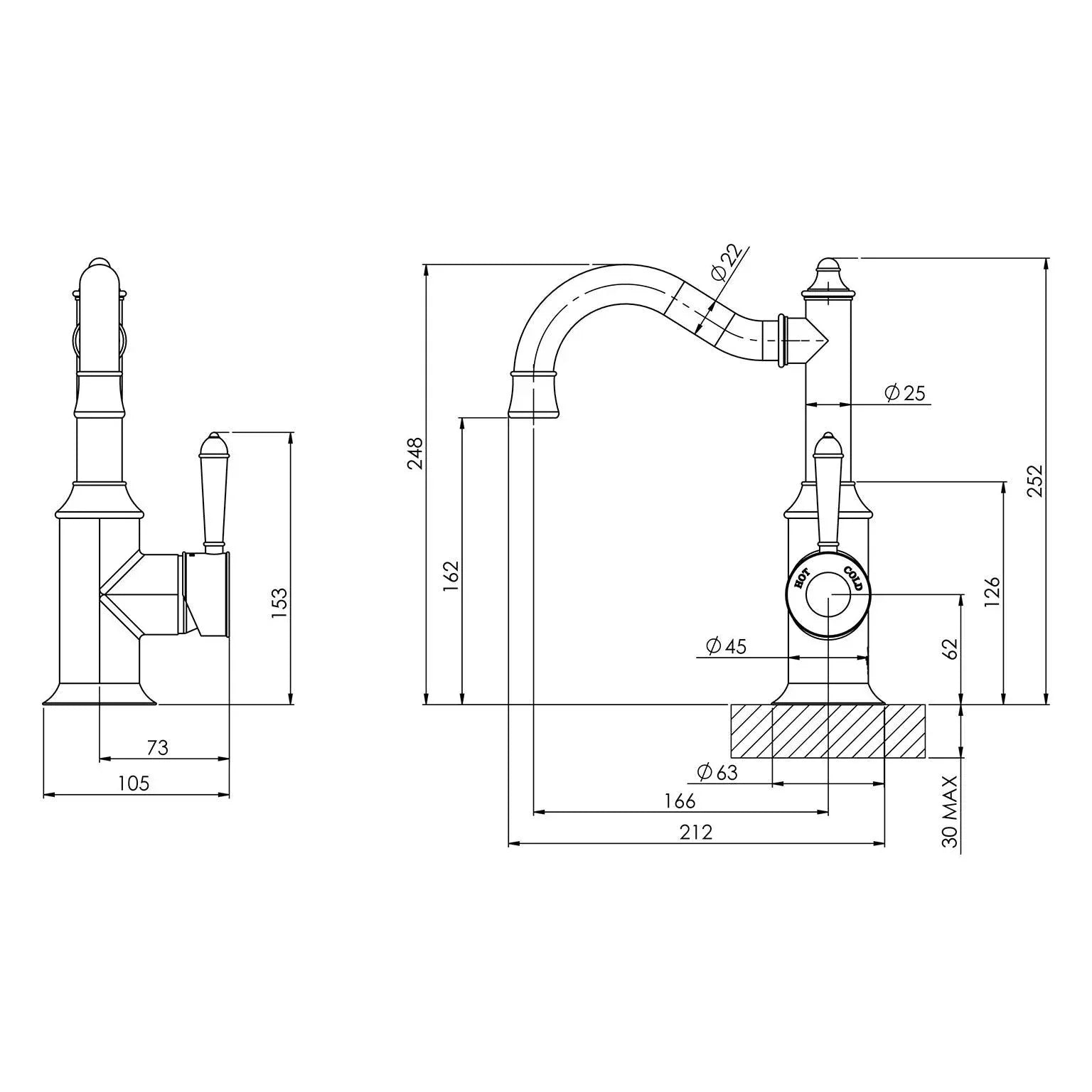 Phoenix Nostalgia Basin Mixer 160mm Shepherds Crook - Ideal Bathroom CentreNS748-40Brushed Nickel