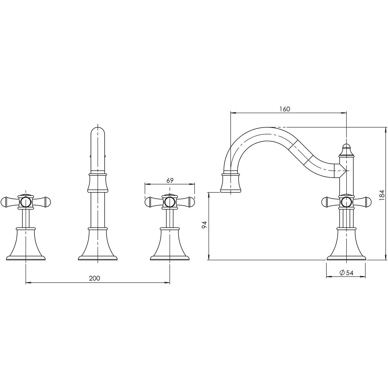 Phoenix Nostalgia Basin Set Shepherds Crook - Ideal Bathroom CentreNS104 CHR