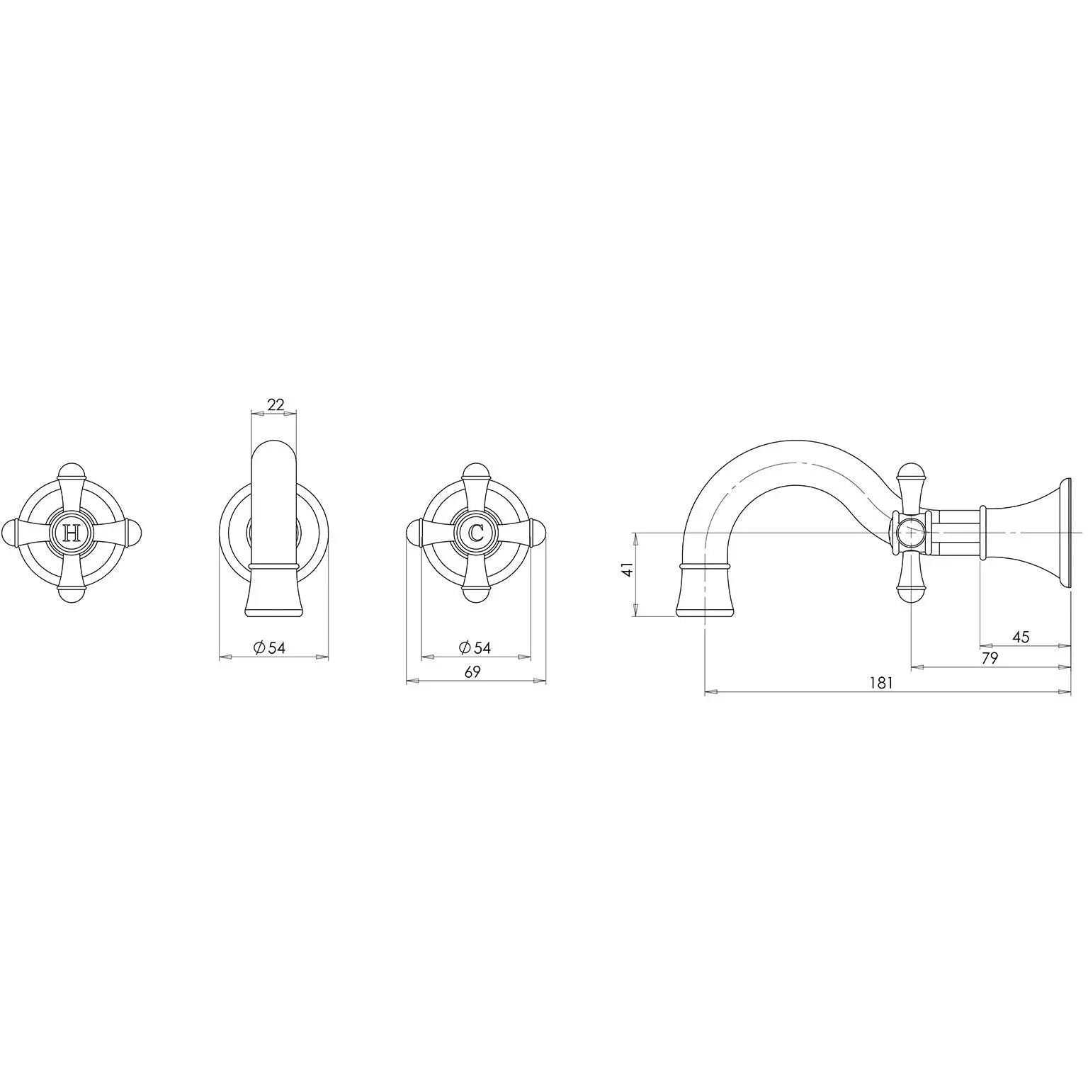 Phoenix Nostalgia Bath Set 180mm Shepherds Crook - Ideal Bathroom CentreNS111CHR