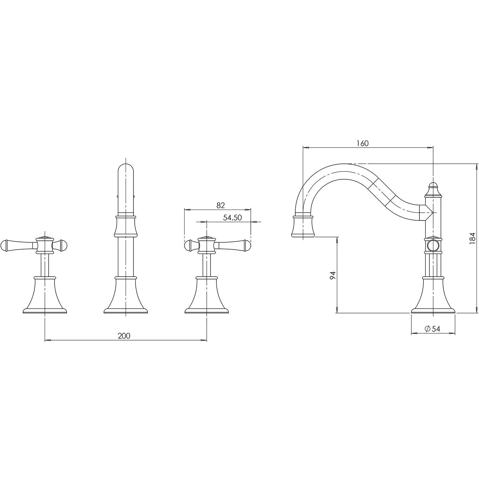 Phoenix Nostalgia Lever Basin Set Shepherds Crook - Ideal Bathroom CentreNS104L-40Brushed Nickel