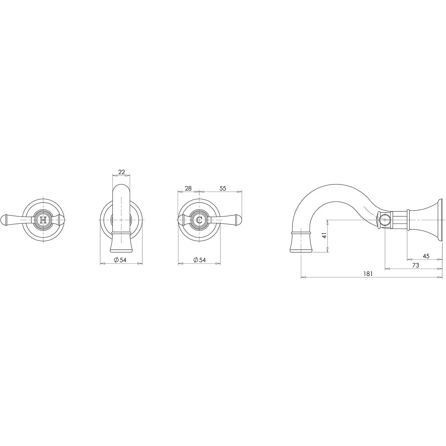 Phoenix Nostalgia Lever Bath Set 180mm Shepherds Crook - Ideal Bathroom CentreNS111L -40Brushed Nickel