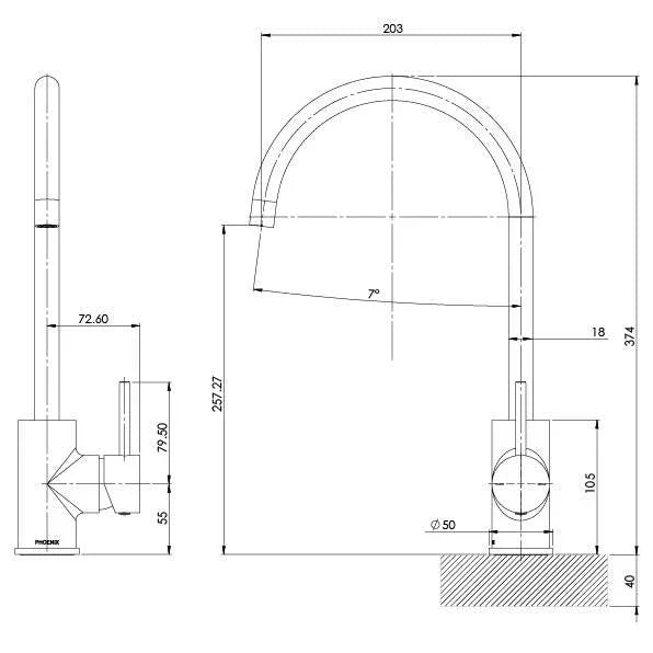 Phoenix Pina Sink Mixer 200mm Gooseneck - Ideal Bathroom Centre153-7330-40Brushed Nickel