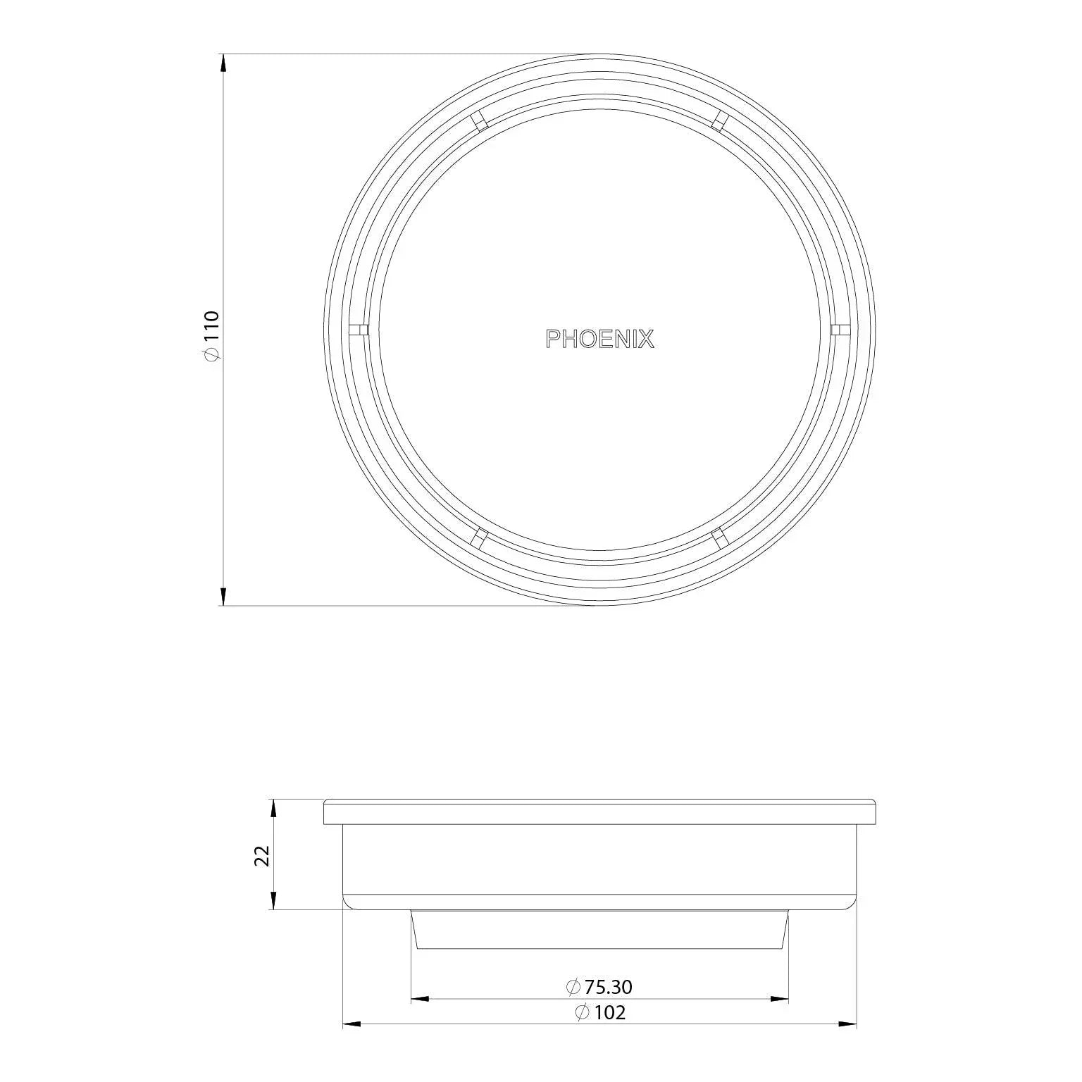Phoenix Point Drain Round 100mm - Ideal Bathroom Centre204-4004-10Matte Black76mm