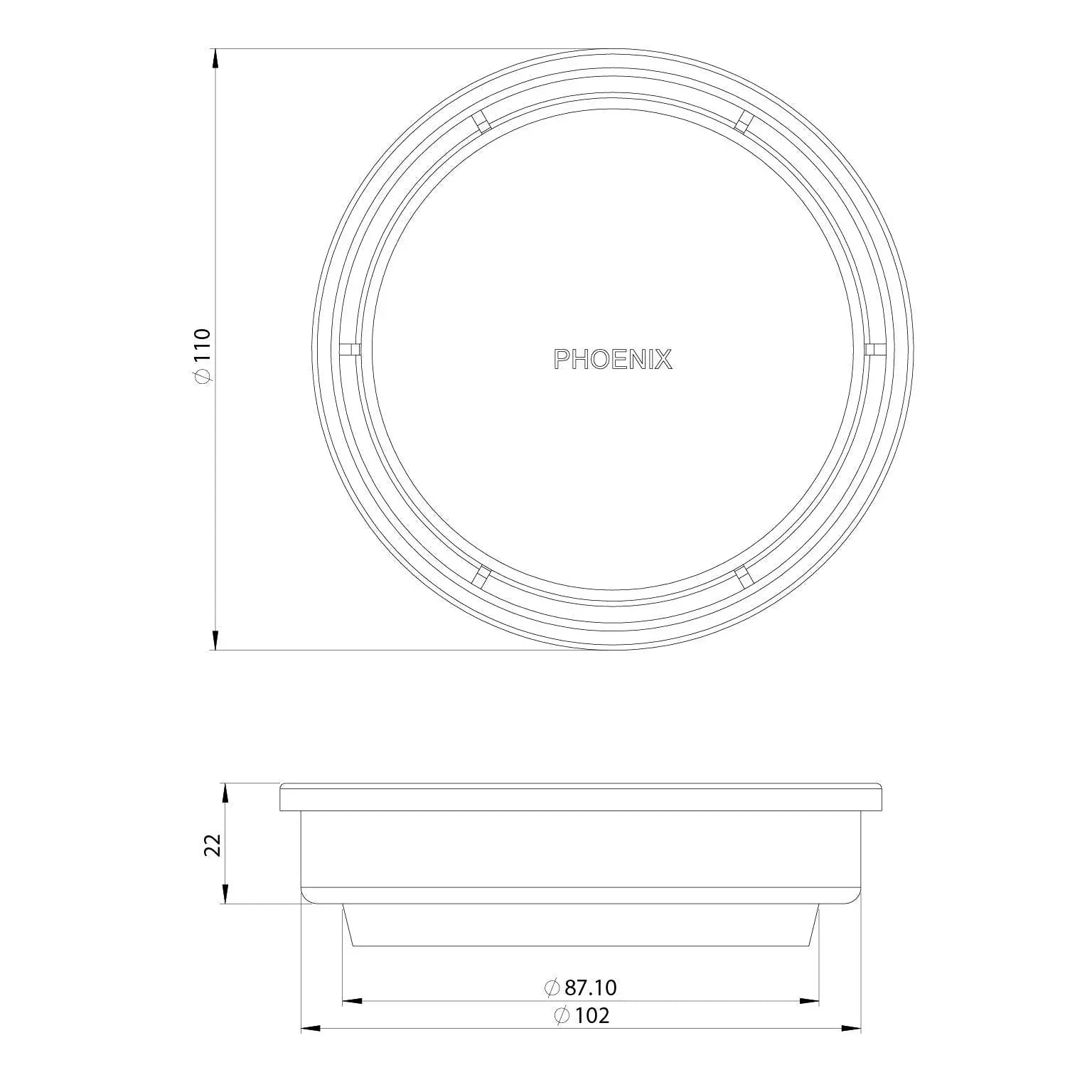 Phoenix Point Drain Round 100mm - Ideal Bathroom Centre204-4004-10Matte Black76mm
