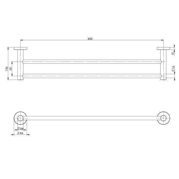 Phoenix Radii Double Towel Rail 600mm Round Plate - Ideal Bathroom CentreRA813-12Brushed Gold