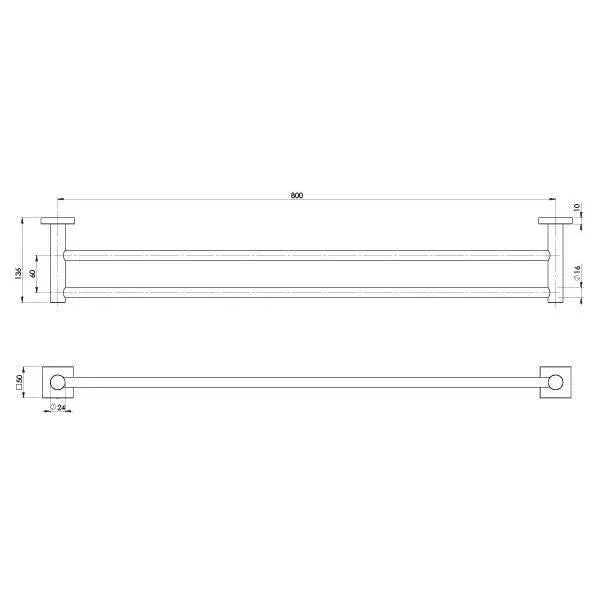 Phoenix Radii Double Towel Rail 800mm Square Plate - Ideal Bathroom CentreRS812 GMGun Metal