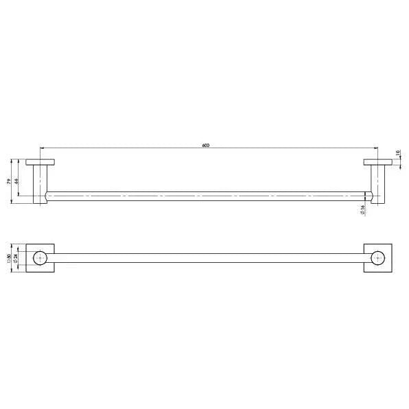 Phoenix Radii Single Towel Rail 600mm Square Plate - Ideal Bathroom CentreRS804GMGun Metal