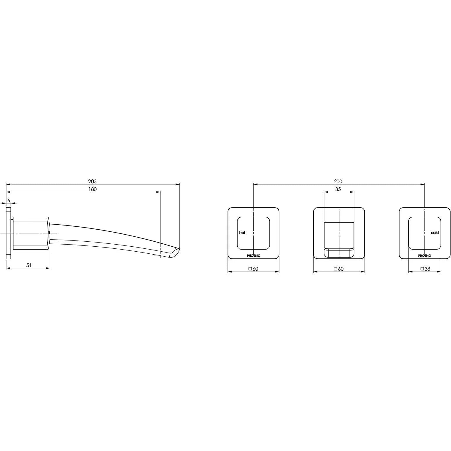 Phoenix Rush Wall Basin/Bath Set - Ideal Bathroom CentreRU112CHRWall Basin Tap Set