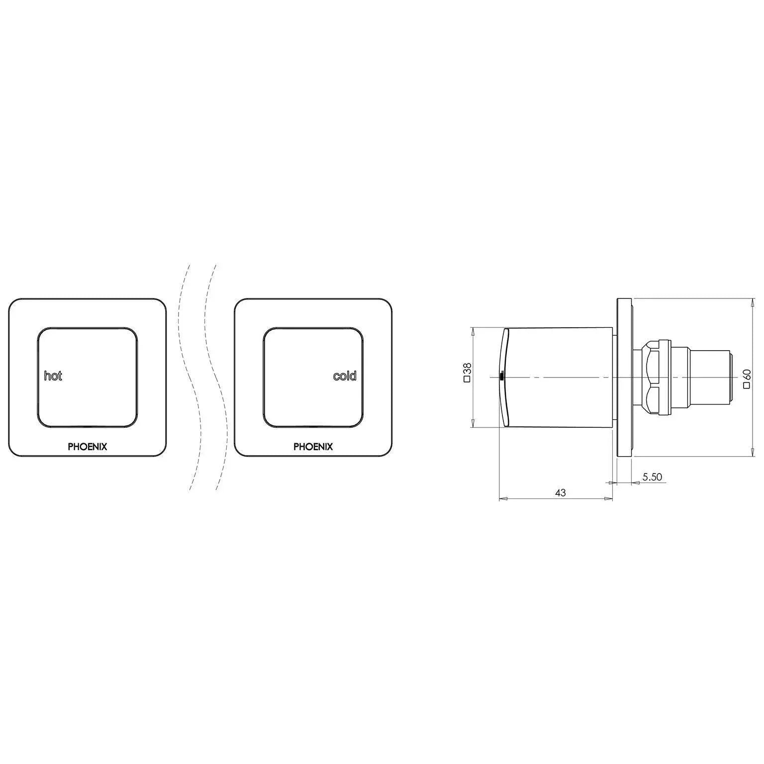 Phoenix Rush Wall Top Assemblies 15mm Extended Spindles - Ideal Bathroom CentreRU067MBMatte Black