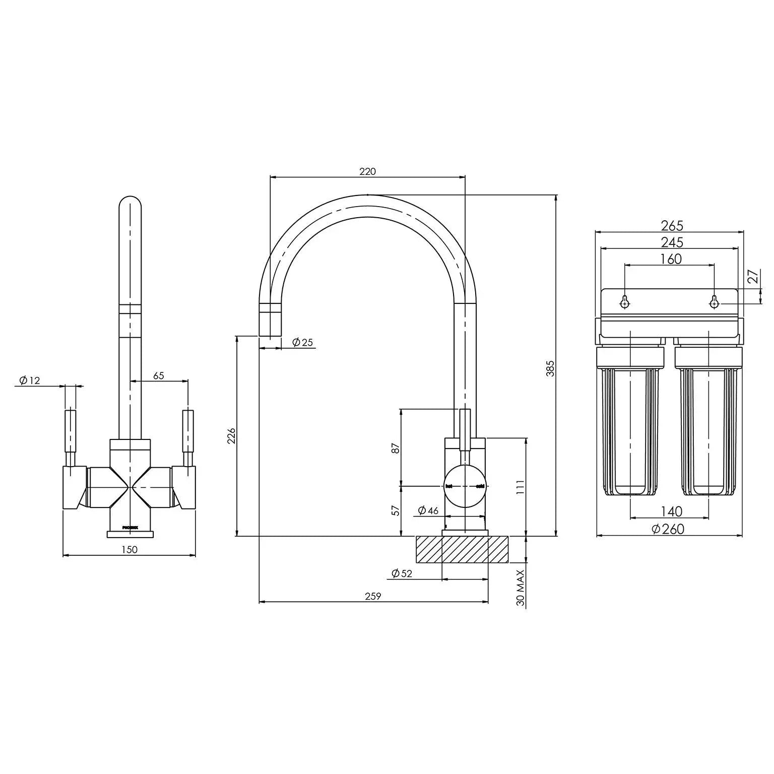 Phoenix Vivid Filtered Sink Mixer 220mm Gooseneck with Filters - Ideal Bathroom CentreV737 CHR