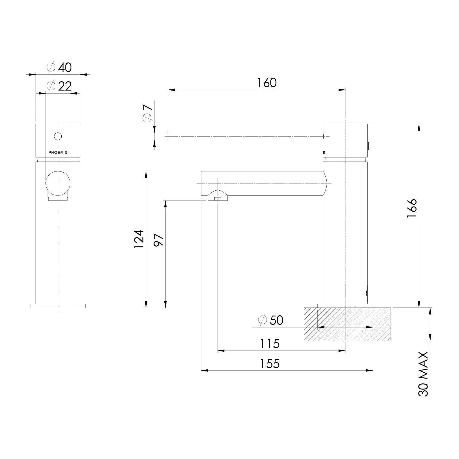Phoenix Vivid Slimline Basin Mixer with Extended Lever - Ideal Bathroom Centre114-7700-12Brushed Gold