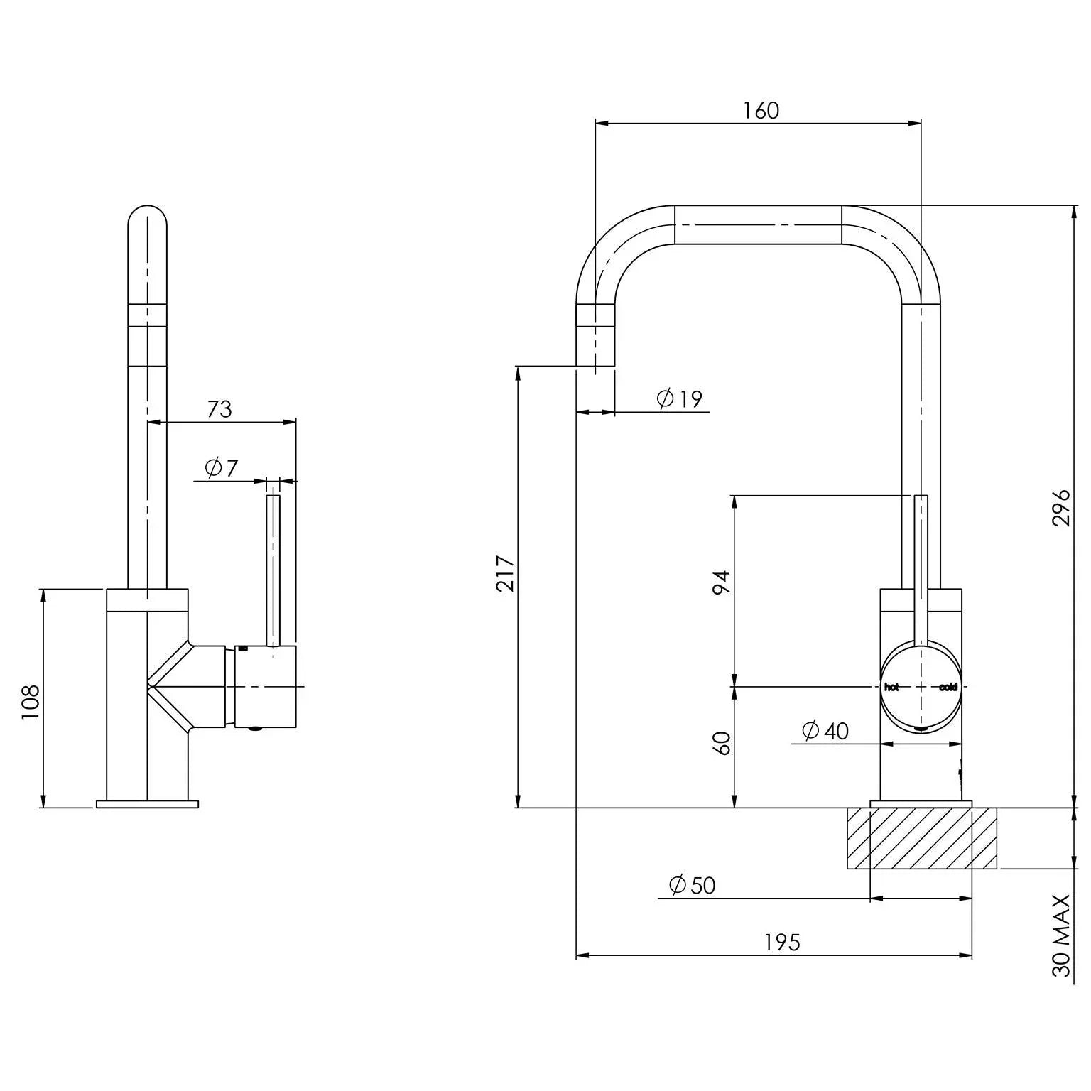 Phoenix Vivid Slimline Sink Mixer 160mm Squareline - Ideal Bathroom CentreVS732MBMatte Black