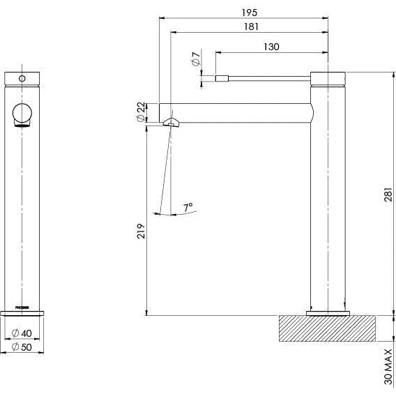 Phoenix Vivid Slimline SS 316 Vessel Basin Mixer - Ideal Bathroom Centre316-7900-51