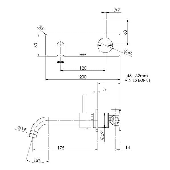 Phoenix Vivid Slimline Up Wall Basin / Bath Mixer Set - Ideal Bathroom Centre112-7813-12Brushed Gold