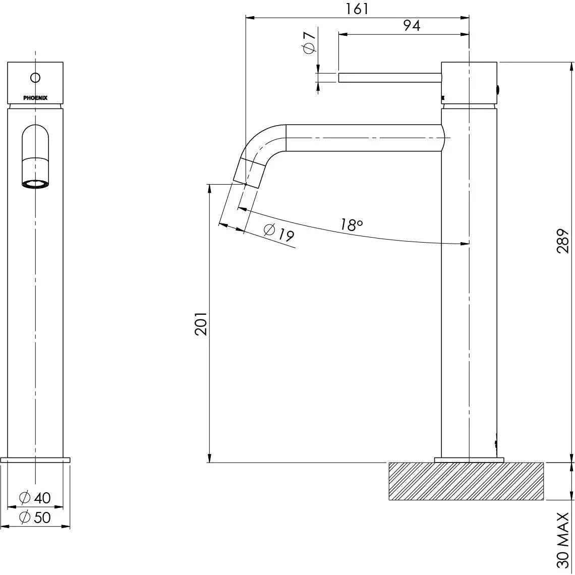 Phoenix Vivid Slimline Vessel Basin Mixer Curved Outlet - Ideal Bathroom CentreVS7901-31Carbon Grey