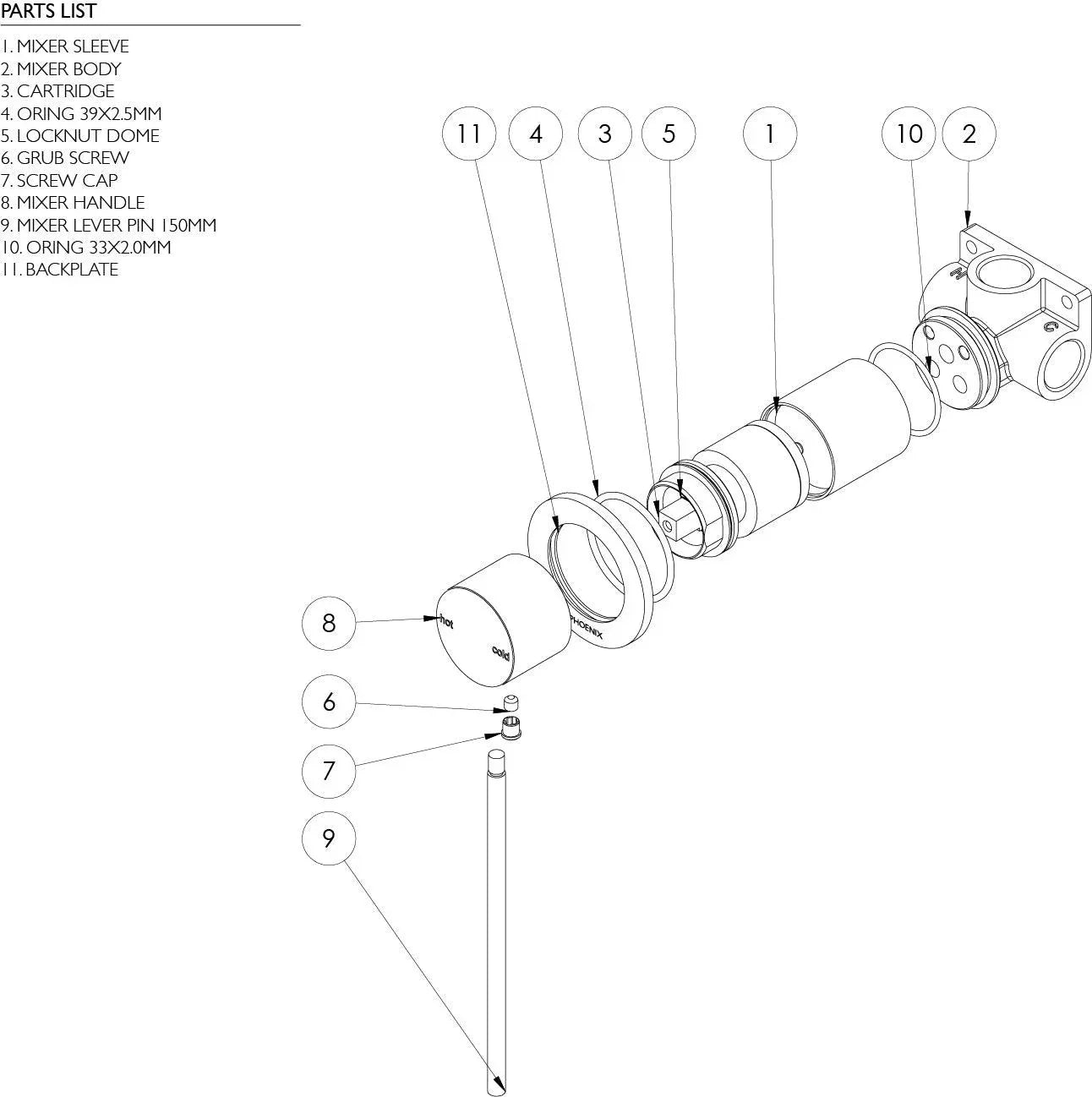 Phoenix Vivid Slimline Wall Mixer 60mm Backplate & Extended Lever - Ideal Bathroom Centre114-7801-12Brushed Gold