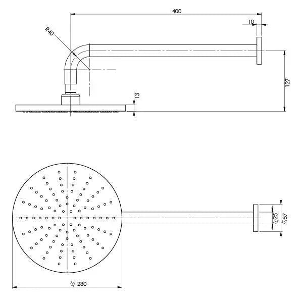Phoenix Vivid Wall Shower Arm 400mm &230mm Round Rose - Ideal Bathroom CentreV5200-00