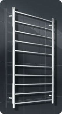 Radiant Heated Towel Rail - 600 x 1100mm - 10 Round Bars - Mirror Polished
