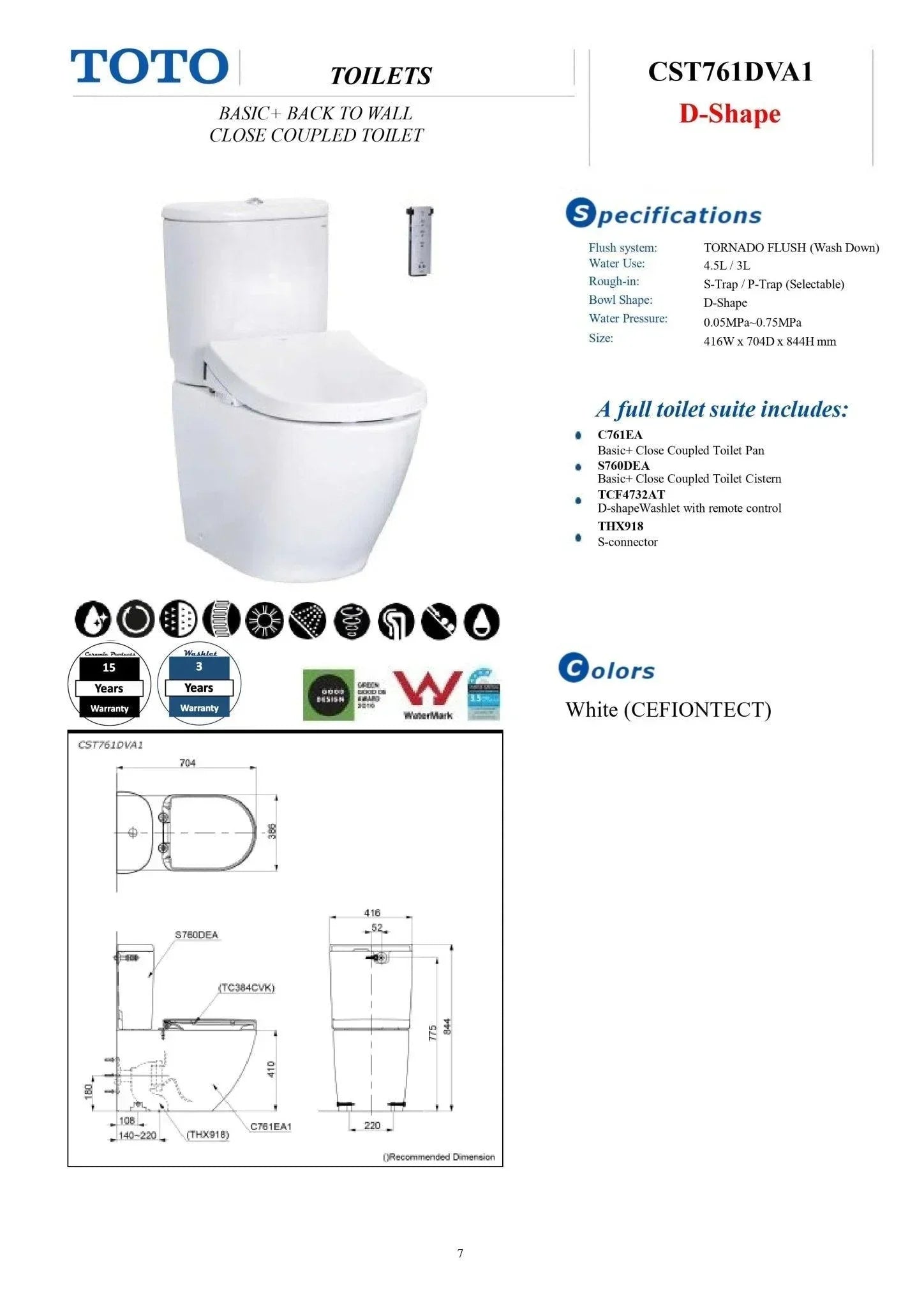 TOTO Basic+ Auto Washlet Bidet Toilet Suite - Ideal Bathroom CentreCST761DVA1+TCF4732AT