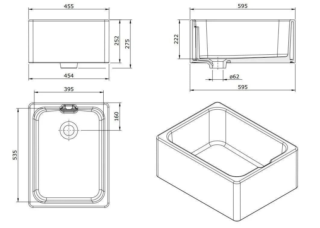Turner Hastings Belfast 60 x 46 Fine Fireclay Butler Sink with Internal Overflow - Ideal Bathroom Centre7400