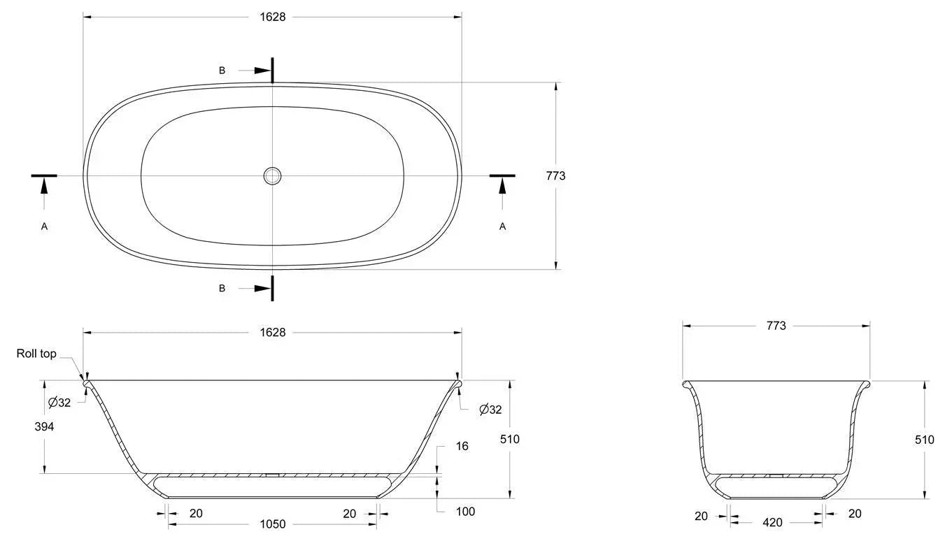 Turner Hastings Blanche 1620mm TitanCast Freestanding Bath - Ideal Bathroom CentreBL1620TCB