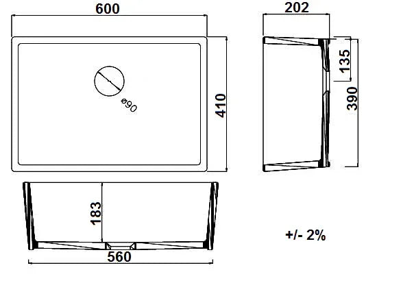Turner Hastings Galdor 60 x 41 Fine Fireclay Sink - Ideal Bathroom CentreHG6040