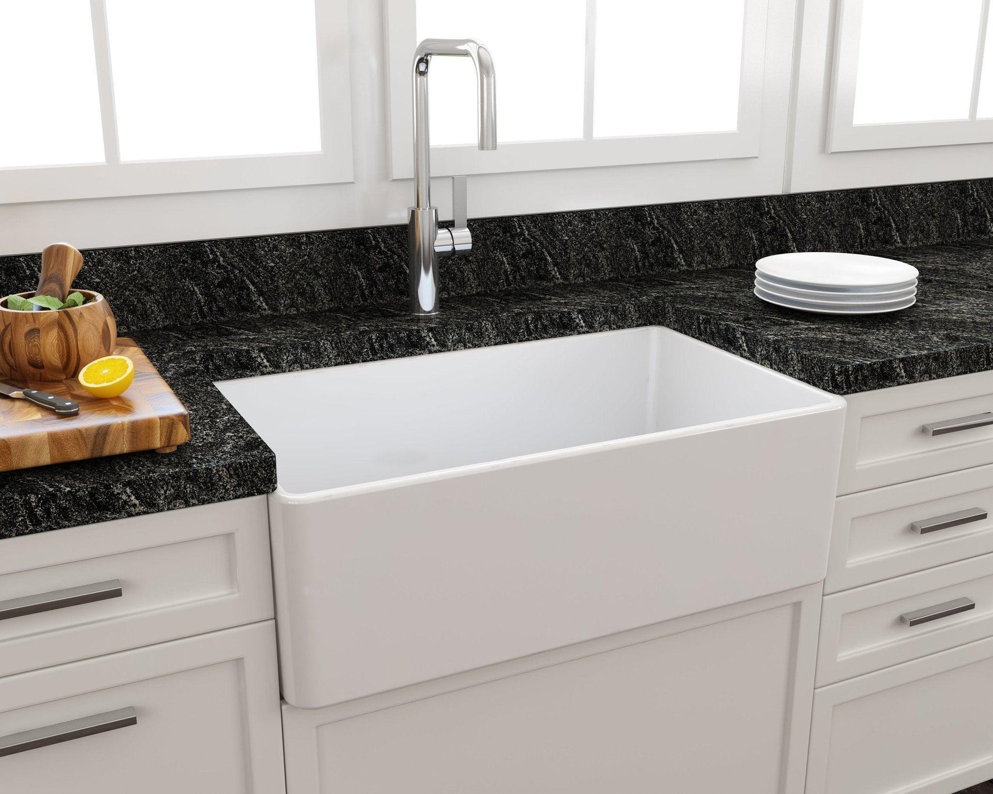 Turner Hastings Novi 75 x 46 Fine Fireclay Butler Sink- Gloss White - Ideal Bathroom CentreNO75FSRibbed Front