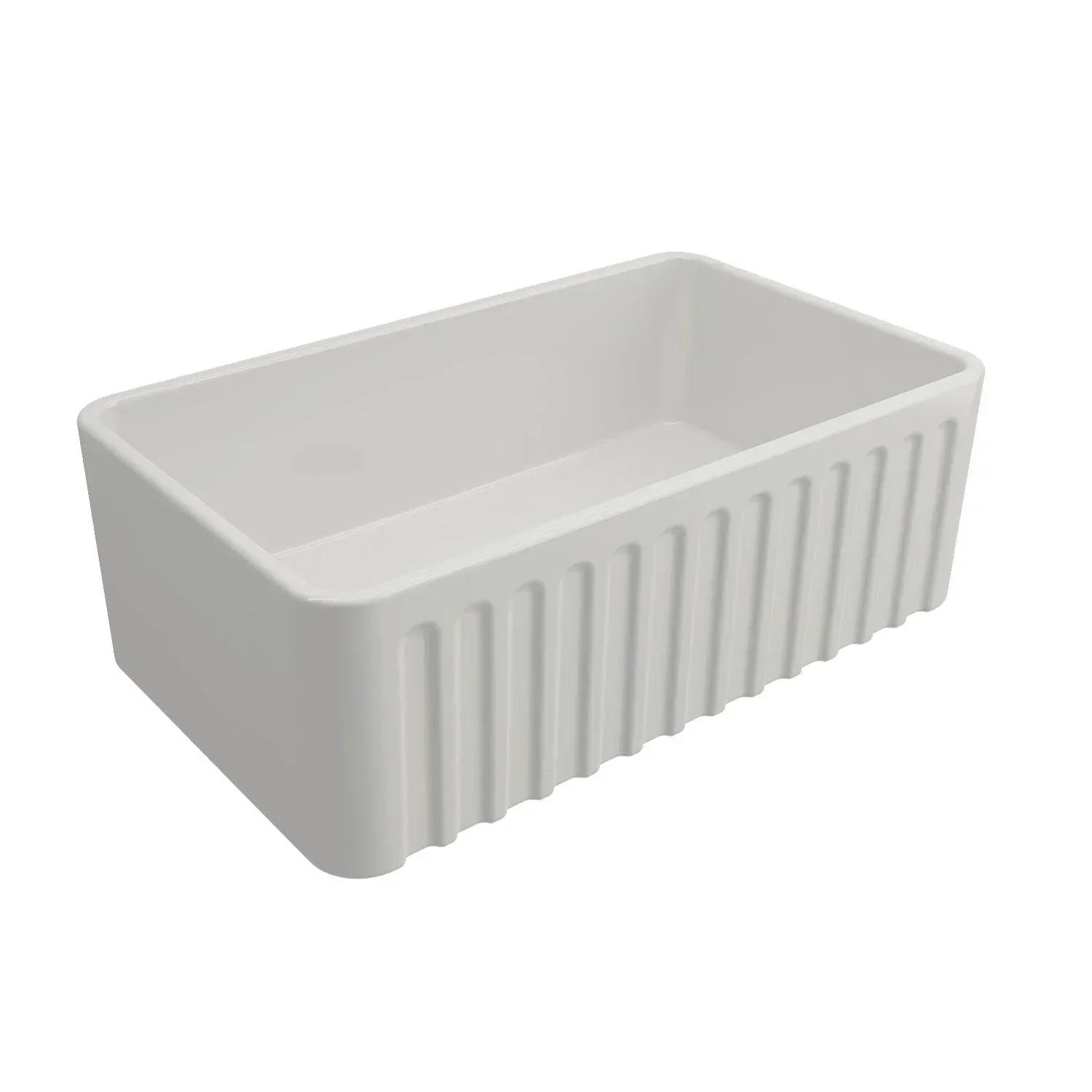 Turner Hastings Novi 75 x 46 Fine Fireclay Butler Sink- Gloss White - Ideal Bathroom CentreNO75FSRibbed Front